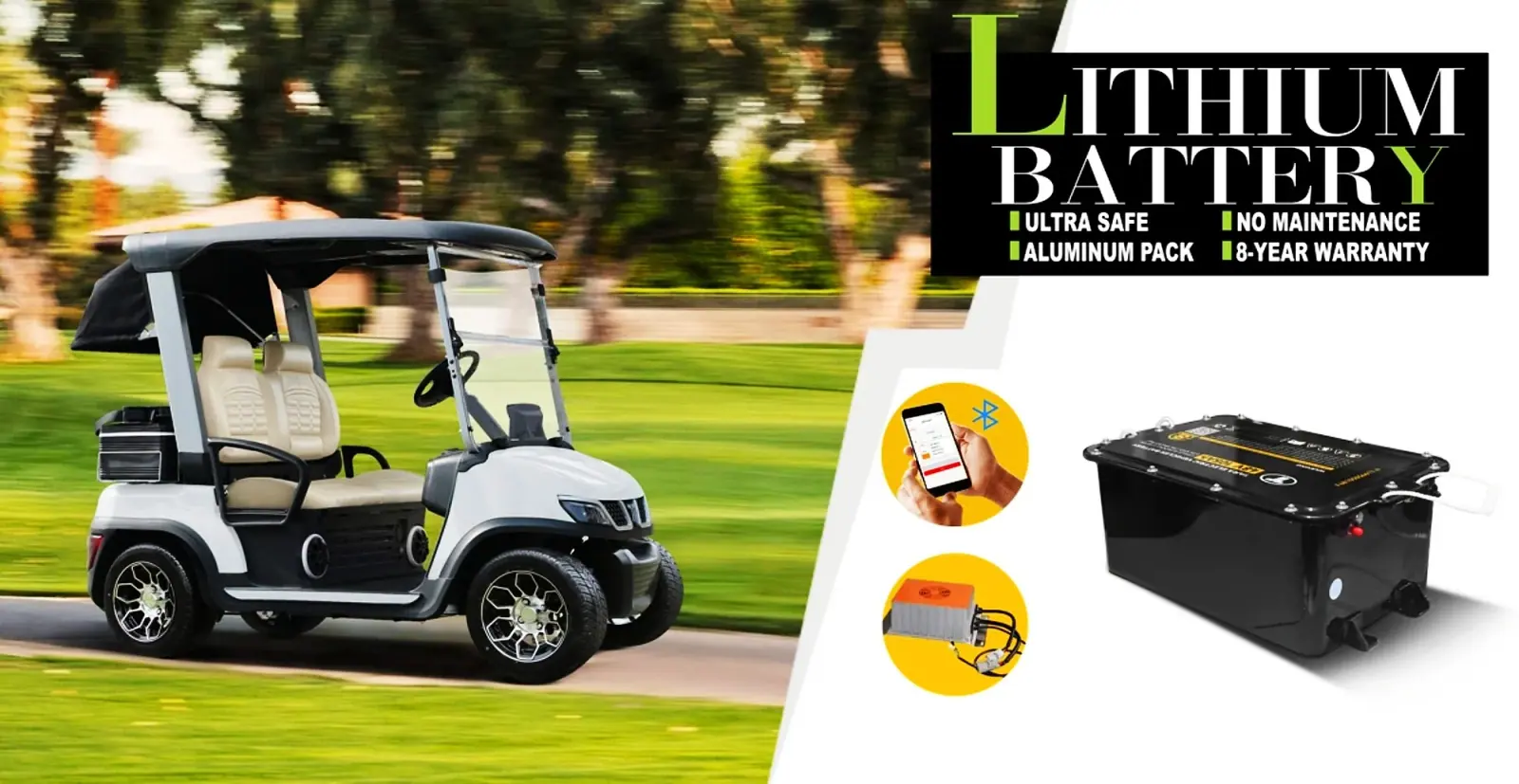 TARA Personal Transportation Vehicles with Lithium Battery on Course