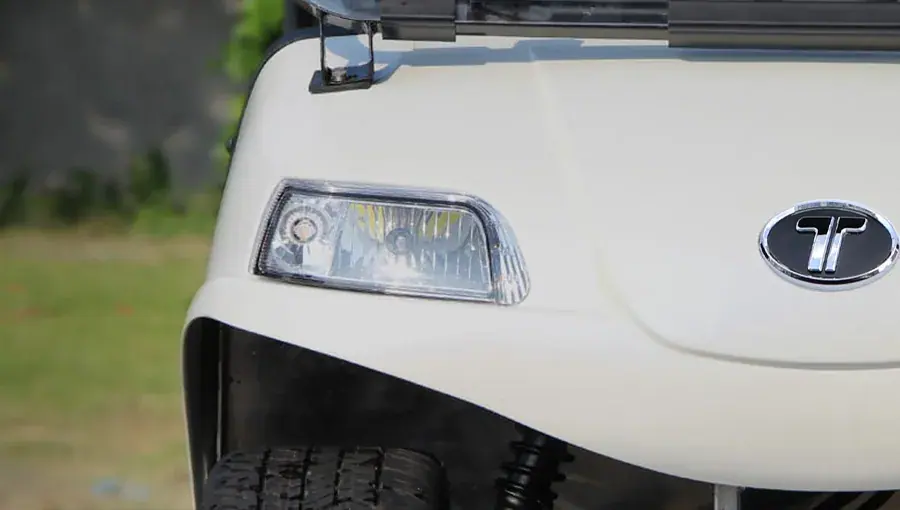 LED headlights on Tara electric golf cart, providing clear visibility for night driving and low-light use